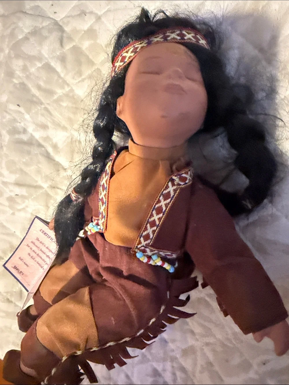 WEN Brown and Tan Fringe Beaded Doll Pair